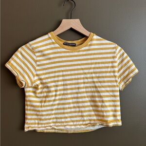 Brandy Melville Mustard Yellow and White Striped Crop Tee
